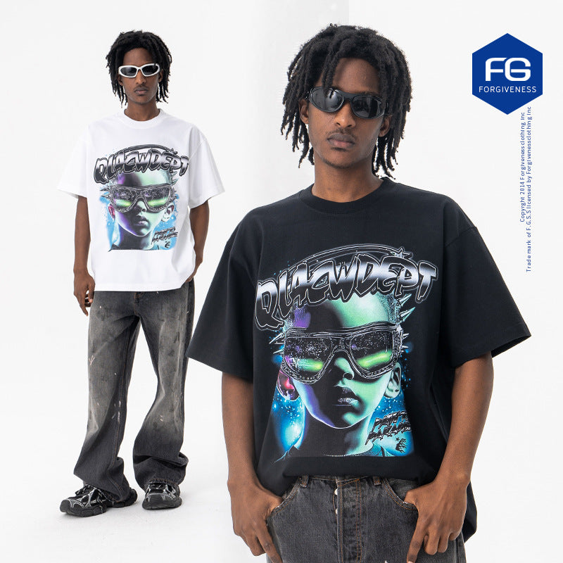 Modieuze Klassieke Effen Kleur Casual Vintage Alien T-shirt met Ronde Hals en Korte Mouwen voor Heren