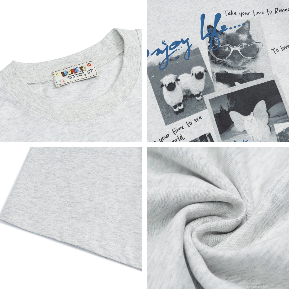 Retro Veelzijdige Effen Kleur Oversized Casual Ronde Hals T-shirt met Bedrukte Vintage Fotoprint en Korte Mouwen  voor Heren & Jongens