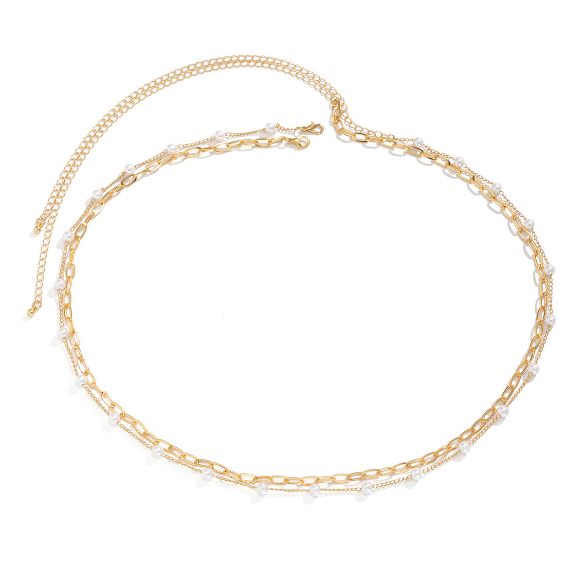 Stijlvolle Elegante Metalen Dubbellaagse Strass-steentjes Tailleketting met Kwastjes Bedeltjes /Imitatie Parels voor Dames