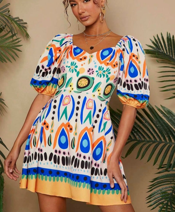 Zomerse Vibrant Mini-jurk met Bubbel Gebreide Textuur voor Dames & Plus-size