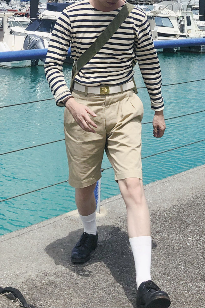 Europese  Casual Oversized Vintage Franse Matrozen Bronson Gestreepte T-shirt met Lange Mouwen voor Heren