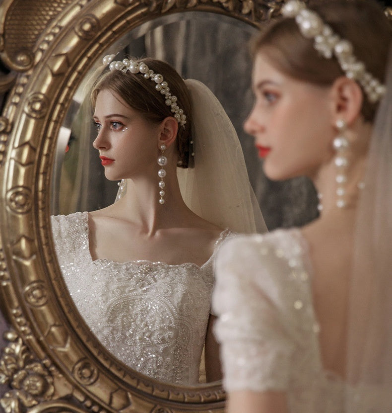 Elegante Schitterde Temperament Retro Glitters Pailletten en Kralen Trouwjurk in Mori Stijl van Tule & Kant met Sleep en Grote Strik Vetersluiting voor Dames & Plus-size