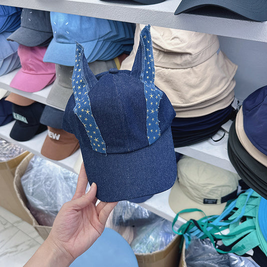 Amerikaanse retro denim patch oor baseballpet Waste Soil stijl