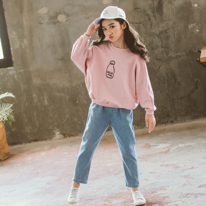 Western Stijl 2-delig Set Sweatshirt met Print  & Jeans