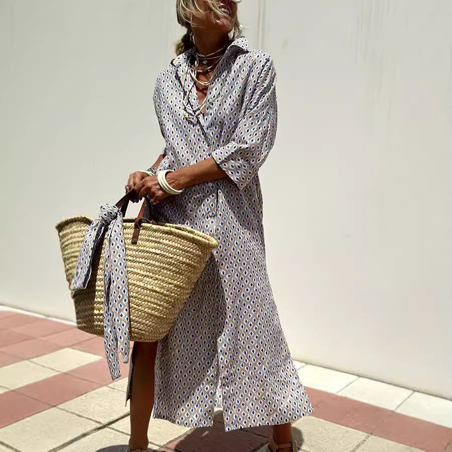 Modieuze Stijlvolle Gestreepte/Geruite Lange Revers Overhemdjurk met Riem en Knoopsluiting Dames/Plus-size & Meiden