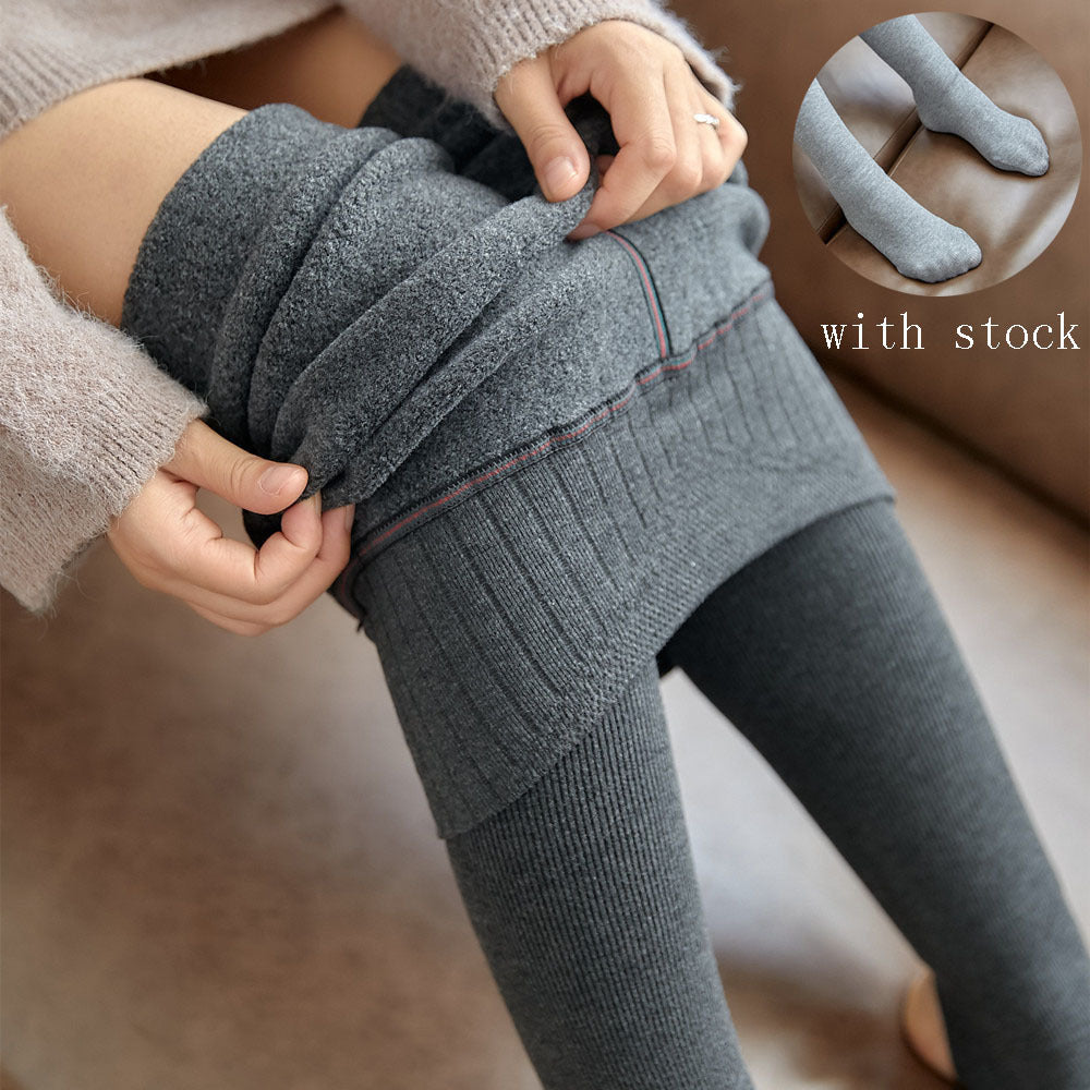 Casual Stijlvolle Winter Warme Hoge Taille Strech Dikke Skinny Effen Kleur Gestreepte Legging van Fleece voor Dames
