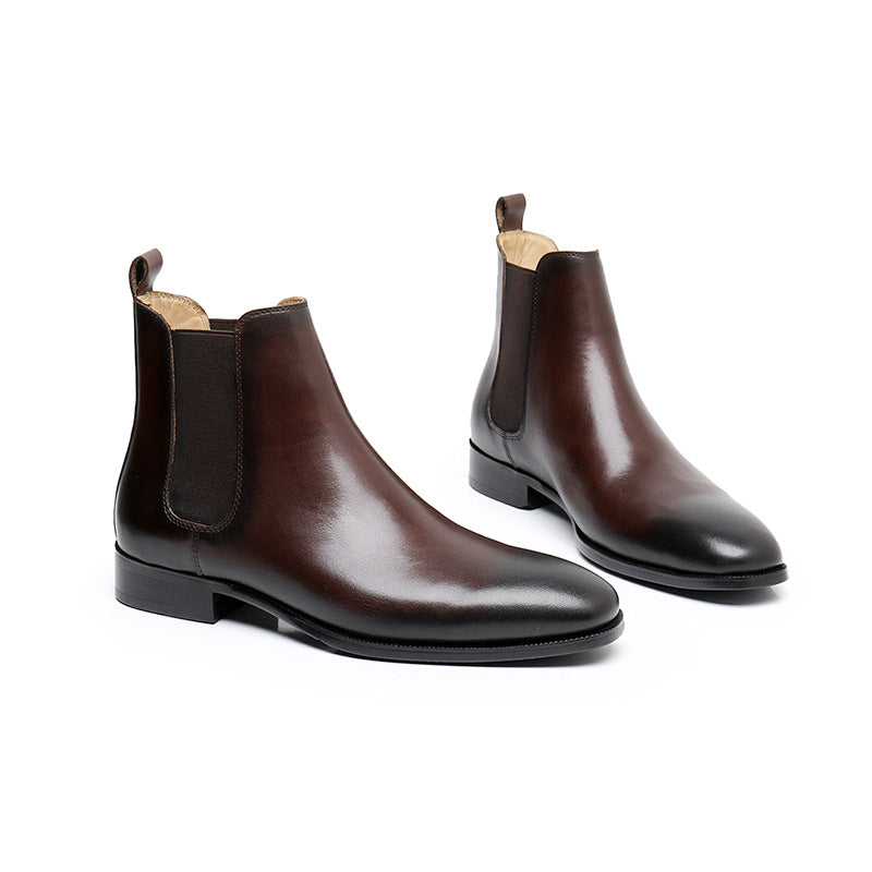 Amerikaanse Stijl Elegante Casual Effen Kleur Slip On Chelsea Boots van Echt Leer met Ronde Neus en Treklus aan de Achterkant voor Heren & Jongens