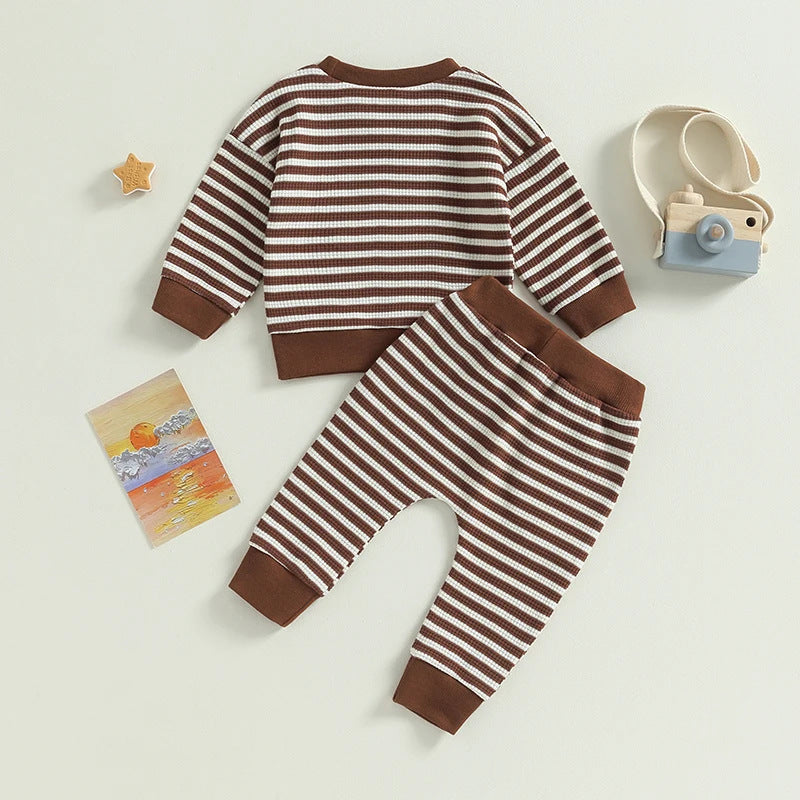 Tweedelig Joggingset Casual Gestreepte Sweatshirt met Zak & Gestreepte Joggingbroek met Vetervoor Baby's/ Peuters