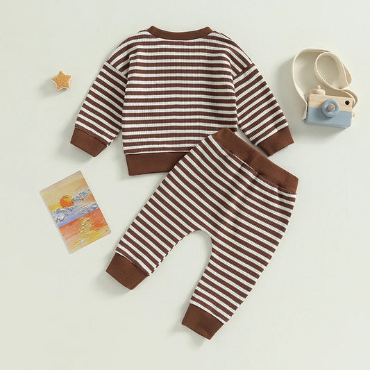 Tweedelig Joggingset Casual Gestreepte Sweatshirt met Zak & Gestreepte Joggingbroek met Vetervoor Baby's/ Peuters