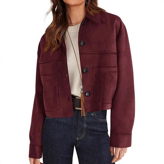 Europese en Amerikaanse Stijl Casual Korte Lichtgewicht Jacket met Imitatie Suède en Knoopsluiting voor Dames & Plus-size