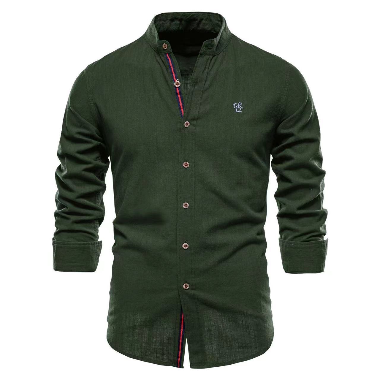 Henley Stijvolle Effen Kleur Linnen Katoenen Overhemd met Lange Mouwen en Knoopsluiting voor Heren & Jongens