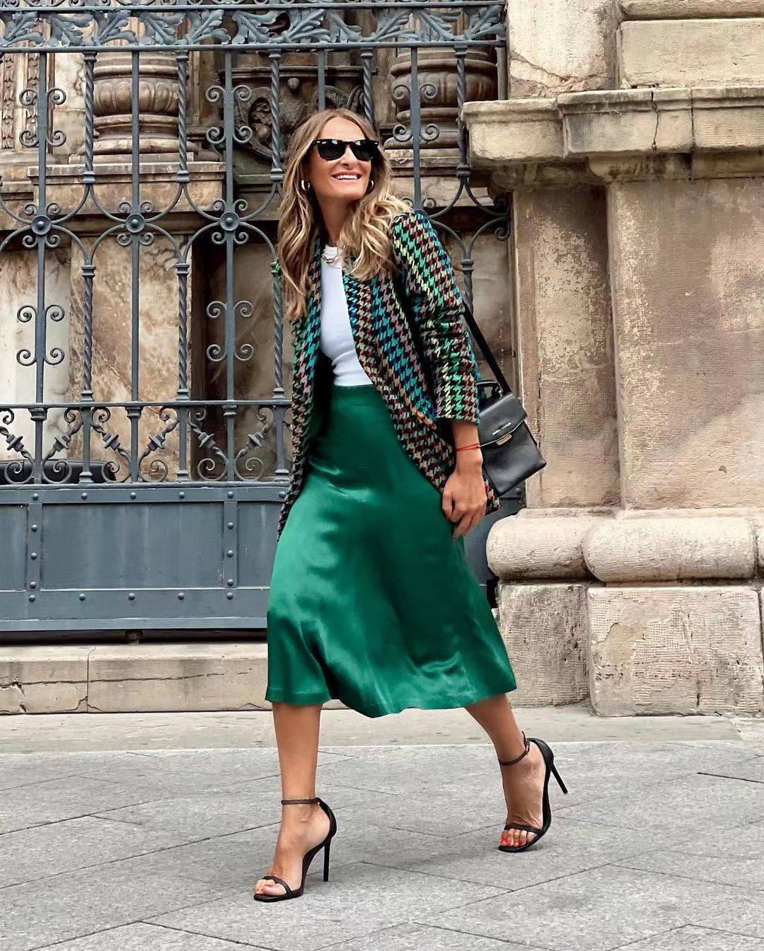 Casual/ Business Losse Colbert met Pied-de-poule Patroon met Knoopsluiting voor Dames & Plus-size