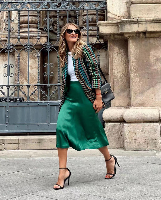 Casual/ Business Losse Colbert met Pied-de-poule Patroon met Knoopsluiting voor Dames & Plus-size