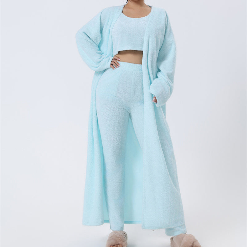 Gezellige pyjamaset, 3-delige loungeset, leuke loungewear, warme pakkensets, bijpassende set, loungeset, 3-delige broeksets, dames winterjurk