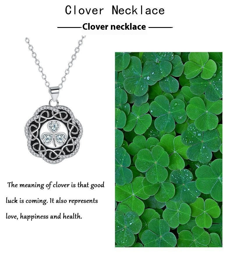 Europese Vintage Elegante Keltische Halsketting en Klavertje-hanger met Zirkoonsteentjes voor Dames
