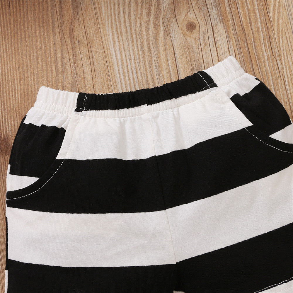 Europese en Amerikaanse Stijl 2-delige Set Gestreepte Tanktop met Strik & Gestreepte Korte Broek voor Baby's/ Peuters