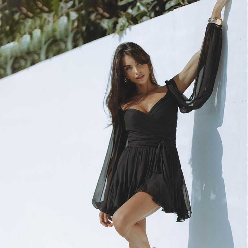 Europese Mouwloze Slim-Fit Mini-jurk in Effen Kleur voor Dames