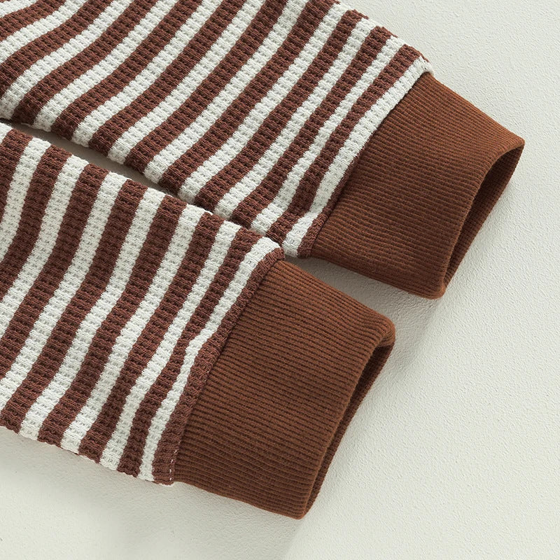 Tweedelig Joggingset Casual Gestreepte Sweatshirt met Zak & Gestreepte Joggingbroek met Vetervoor Baby's/ Peuters