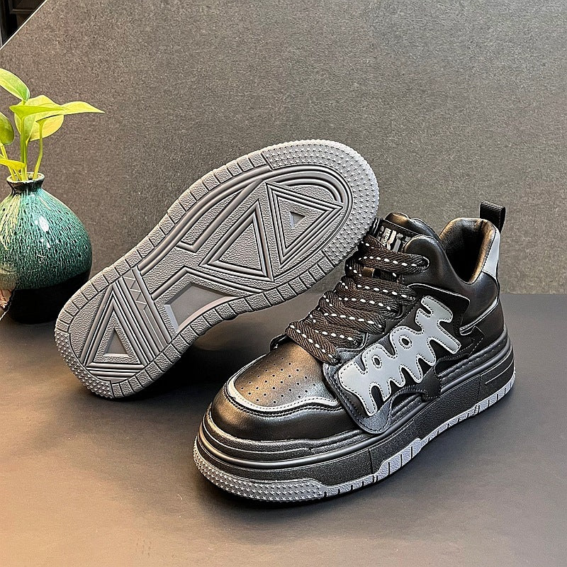 Amerikaanse Trendy Casual Effen Antislip Sneakers met Veters en Geborduurde Patroon voor Unisex