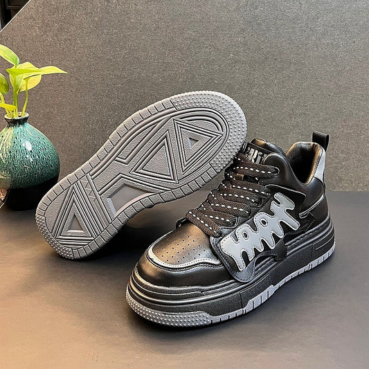 Amerikaanse Trendy Casual Effen Antislip Sneakers met Veters en Geborduurde Patroon voor Unisex