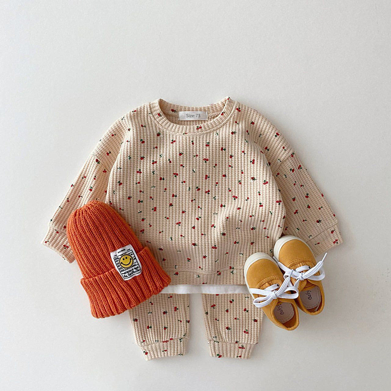 Casual 2delige-set Wafel Sweatshirt & Broek met Fruitprint voor Baby's / Peuters