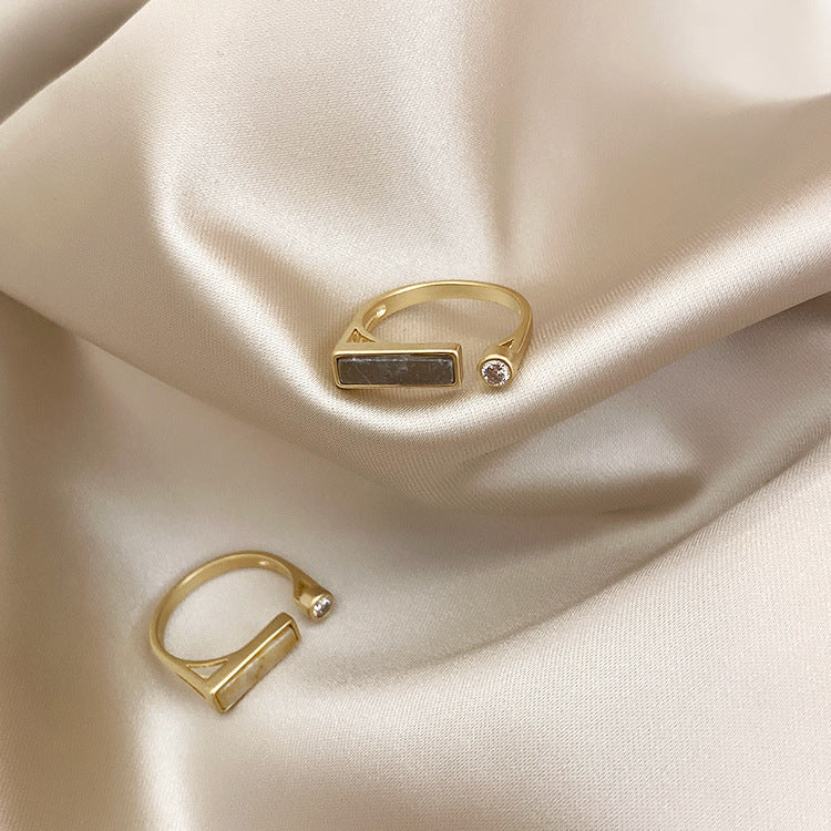 Vintage Verstelbare Ring met Rechthoek Marmeren Steen en Zirkonia Steen voor Dames