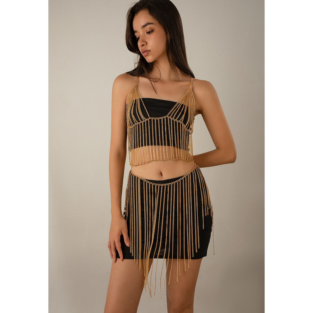 Stijlvolle Elegante Metalen Aluminium Meerlaagse Bodychain met Kwastjes voor Dames
