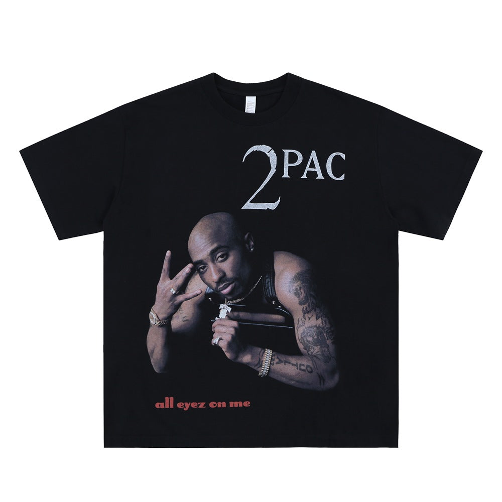 Retro Hiphopstijl Effen Kleur Oversized Casual Ronde T-shirt met Bedrukte Grafische Fotoprint en Korte Mouwen voor Heren