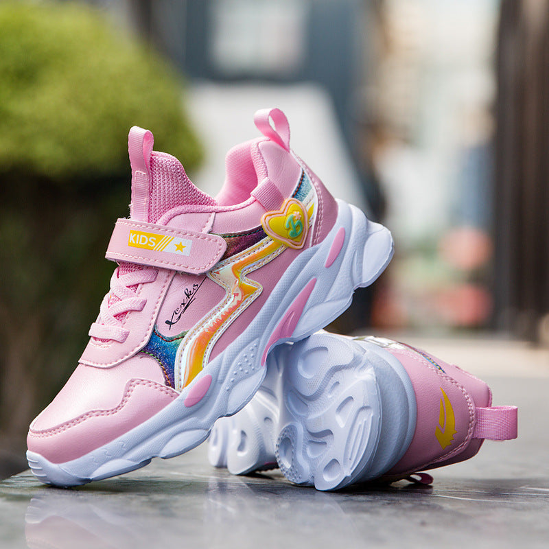 Casual Lichtgewicht Ademend Antislip Sport Sneakers van PU-Leer met Klittenband voor Meisjes