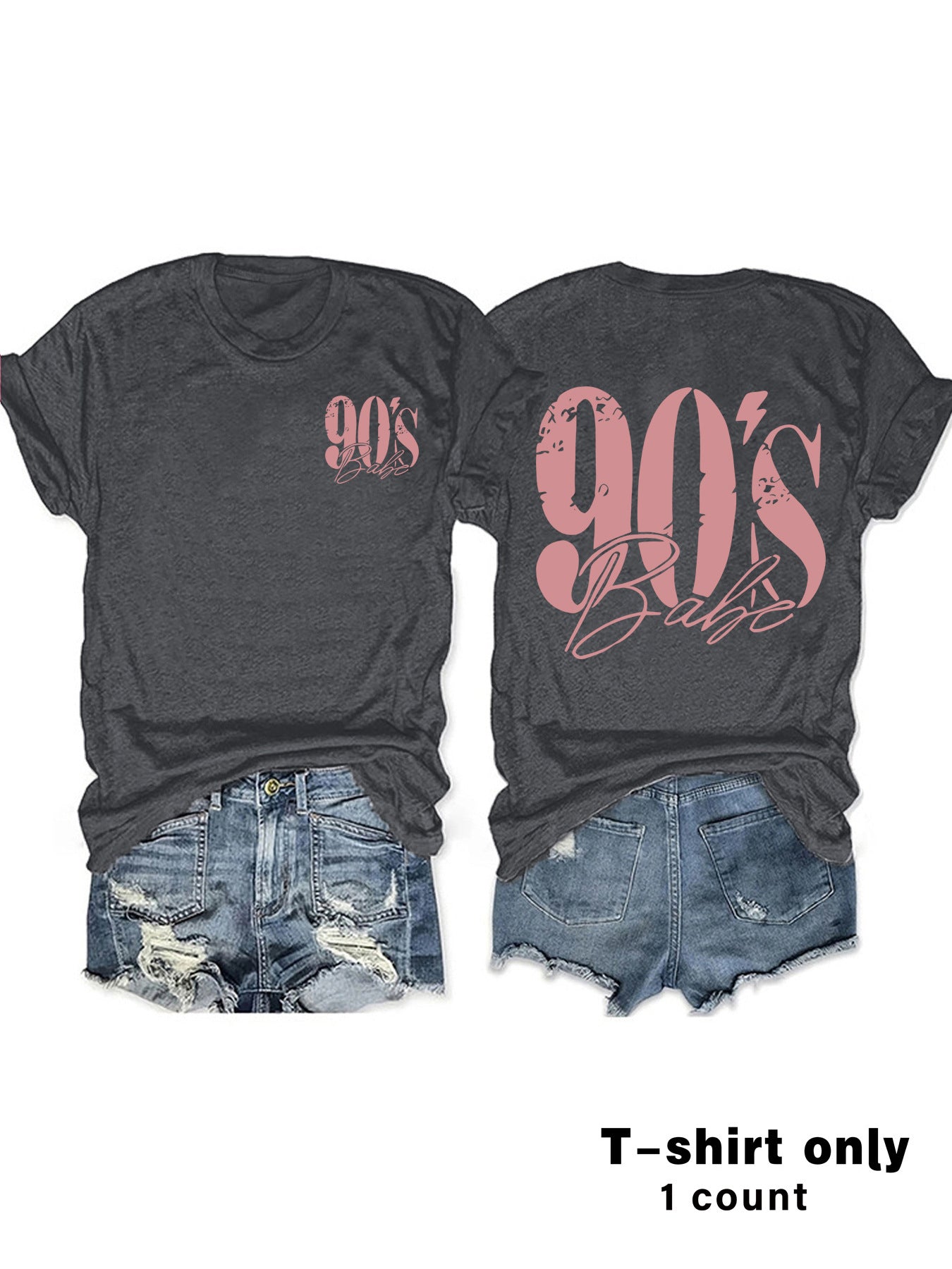 Eenvoudige Stijlvolle Effen Kleur Casual Ronde Hals T-shirt met Bedrukte Jaren 90 Print en Korte Mouwen voor Dames/Meiden & Plus-Size