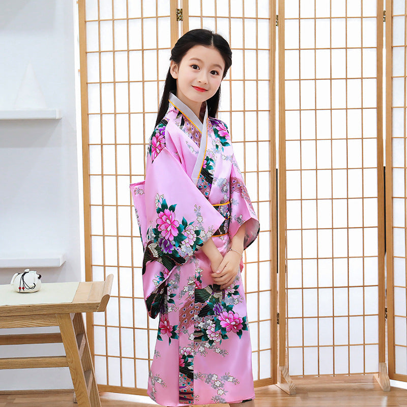 Japanse Satijnen Kimono met Bloemenprint voor Meisjes
