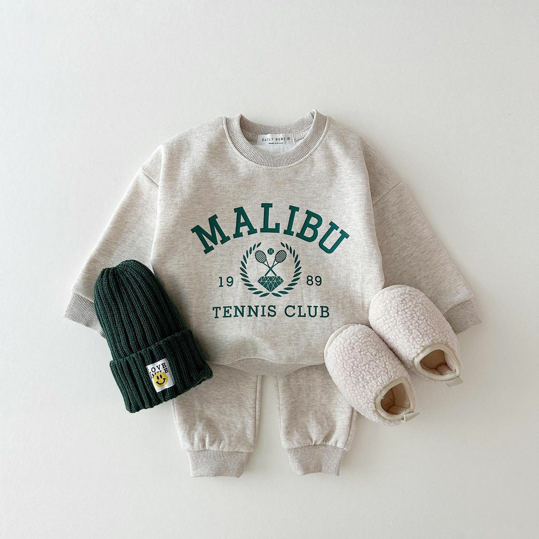 Tweedelige Set Sweatshirt met Bedrukte Cartoon en Letters & Joggingbroek voor Peuters/ Kinderen