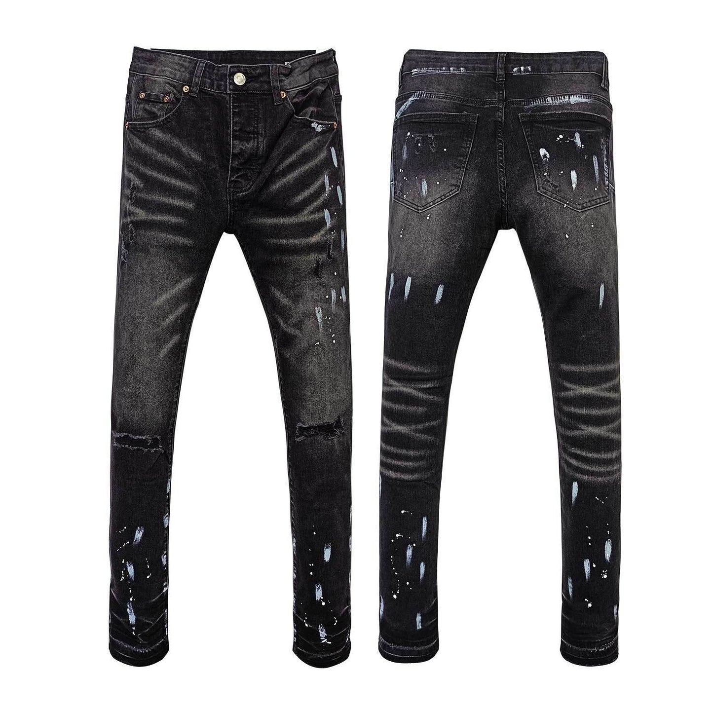 American High Street Ripped Straight Stretch Jeans met Paint Splash voor Heren/ Jongens