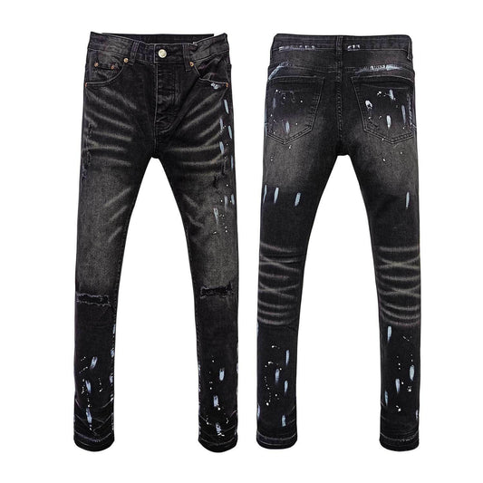American High Street Ripped Straight Stretch Jeans met Paint Splash voor Heren/ Jongens