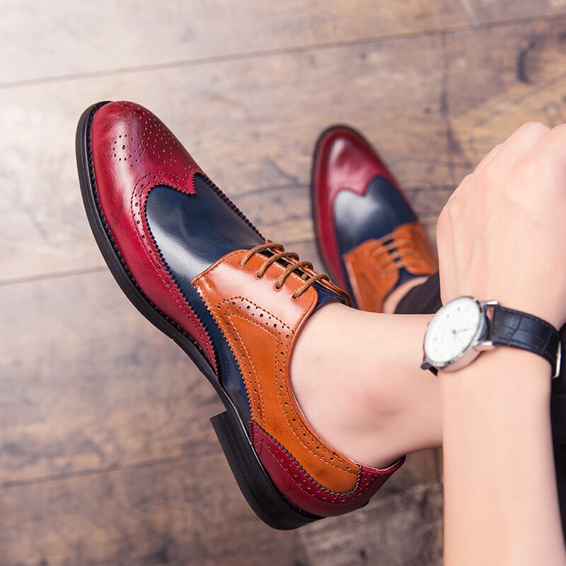 Elegante Klassieke Colorblock Britse Stijl Formele Casual Business Oxford Schoenen van Veganistisch Leer met Spitse Neus en Platte Rubberzool voor Heren