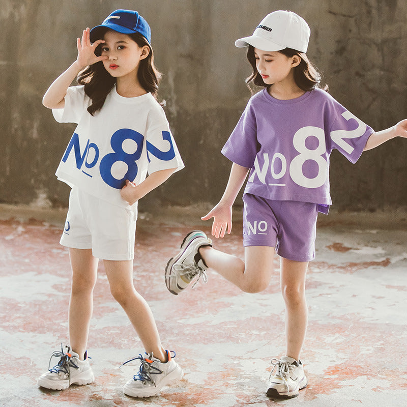 Tweedelig Sport Outfit T-shirt met Print en Korte Mouwen & Korte Broek met Print voor Kinderen/ Tieners