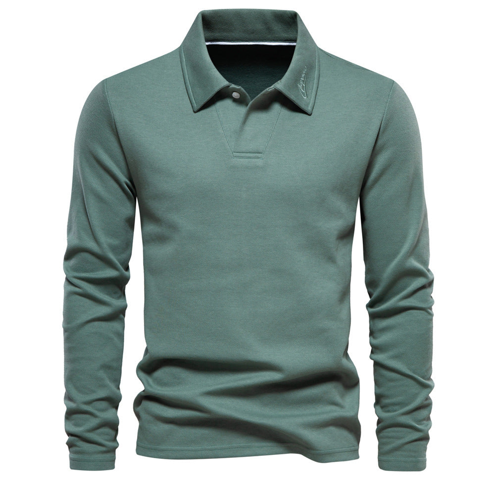 Fashion Uniek Designer Casual Revers Poloshirt in Effen Kleur met Lange Mouwen voor Heren