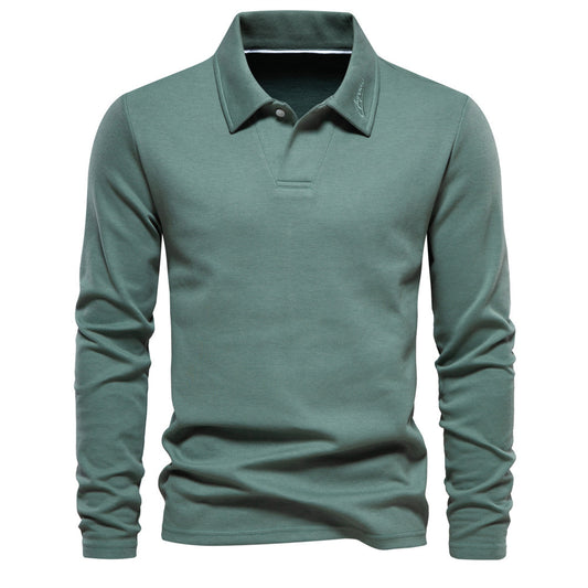Fashion Uniek Designer Casual Revers Poloshirt in Effen Kleur met Lange Mouwen voor Heren