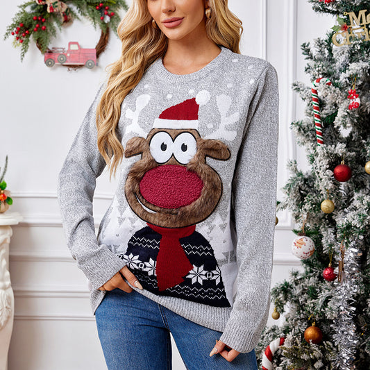 Kerstmis Stijlvolle Casual Oversized Grijze Kerst-Trui met Rudolph-patroon voor Unisex