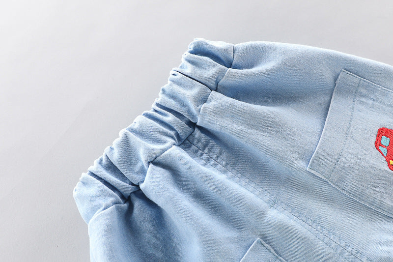 Tweedelig Casual Set voor Kinderen Korte Mouwen Polo's met Autopatroon en Shorts