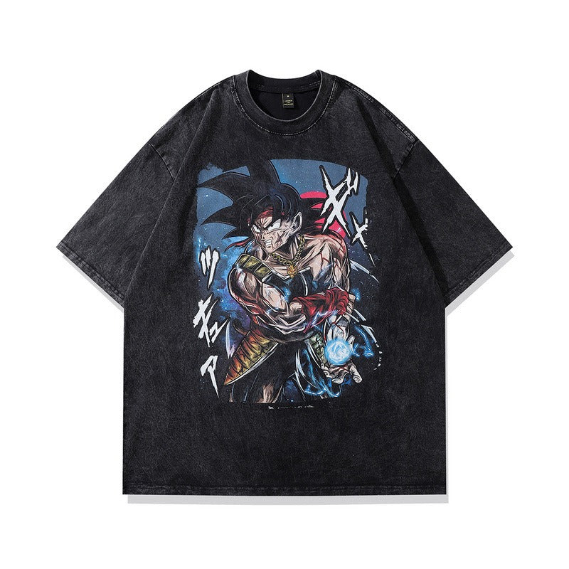 Trendy Effen Kleur Casual Vintage Ronde Hals Cartoonprint T-shirt met Korte Mouwen voor Unisex