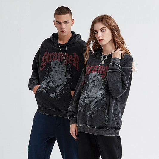 Sneeuwvlok gerafeld katoenen hoodie met print