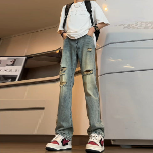 Amerikaanse V Retro Losse Tattered Jeans Jeans voor Heren/ Jongens