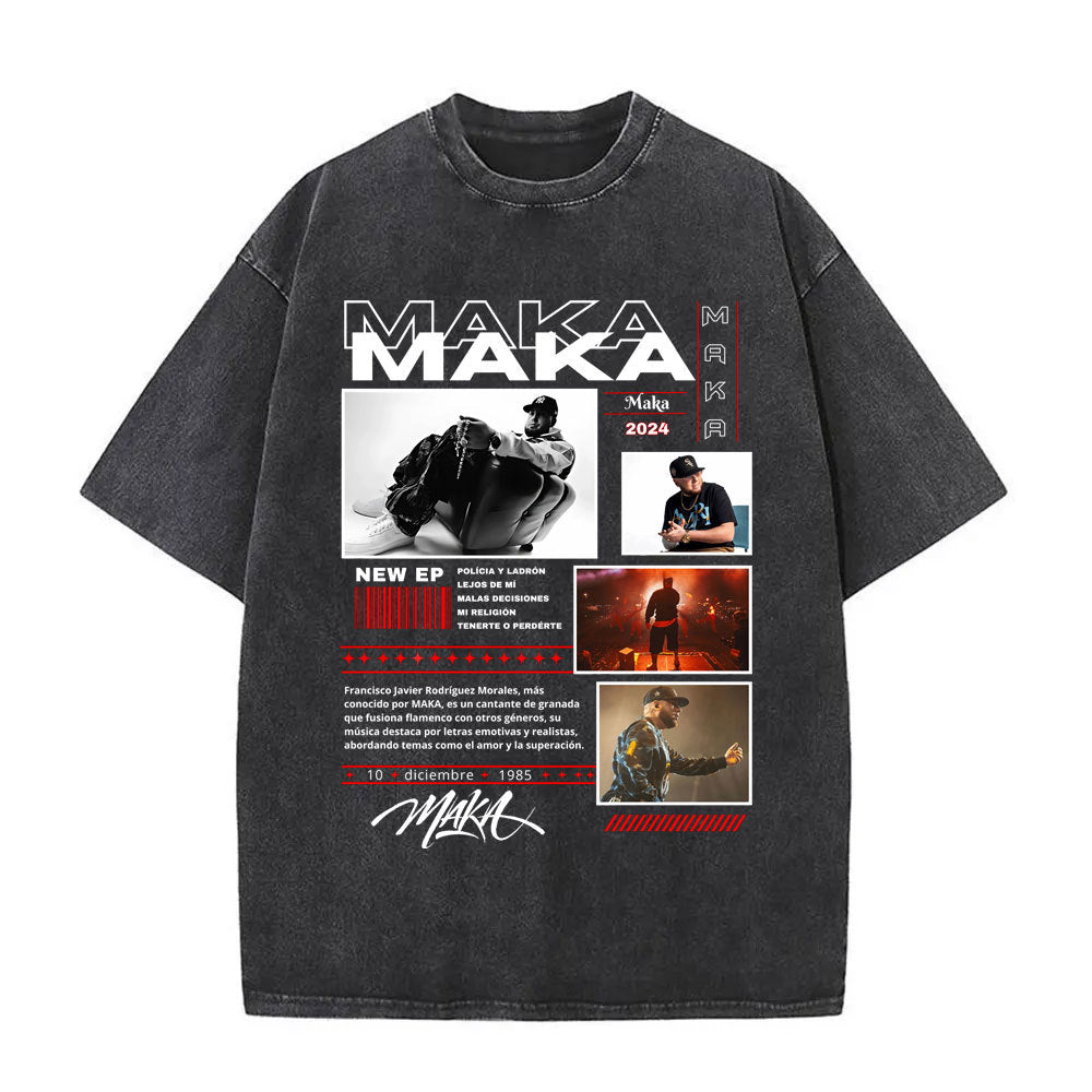 Stijlvolle Hiphopstijl Casual Effen Kleur Washed Vintage rapper Maka T-shirts voor Heren & Jongens