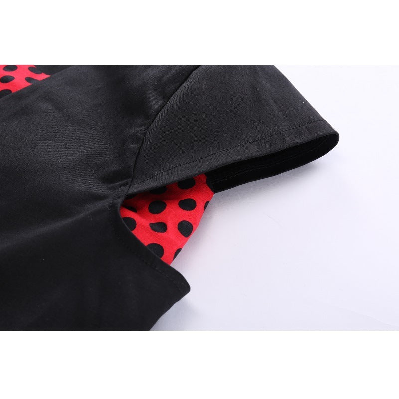 Hepburn Style Casual Vintage Rode Jurk met Korte Mouwen en Stippen-patroon voor Dames & Plus-size