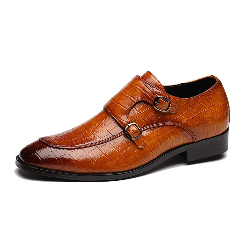 Elegante Klassieke Effen Kleur Formele Casual Business Krokodillenprint Loafers van Veganistisch Leer met Dubbel Gespsluiting voor Heren