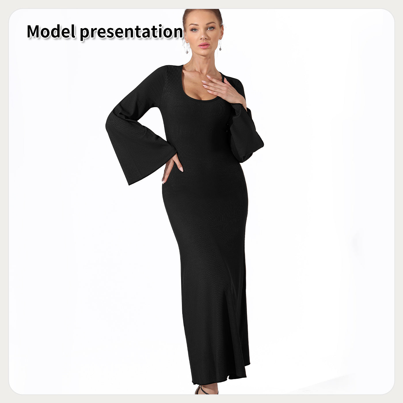 Casual Eenvoudige Effen Kleur Business/ Event Maxi Jurk met Lange Mouwen voor Dames & Plus-size