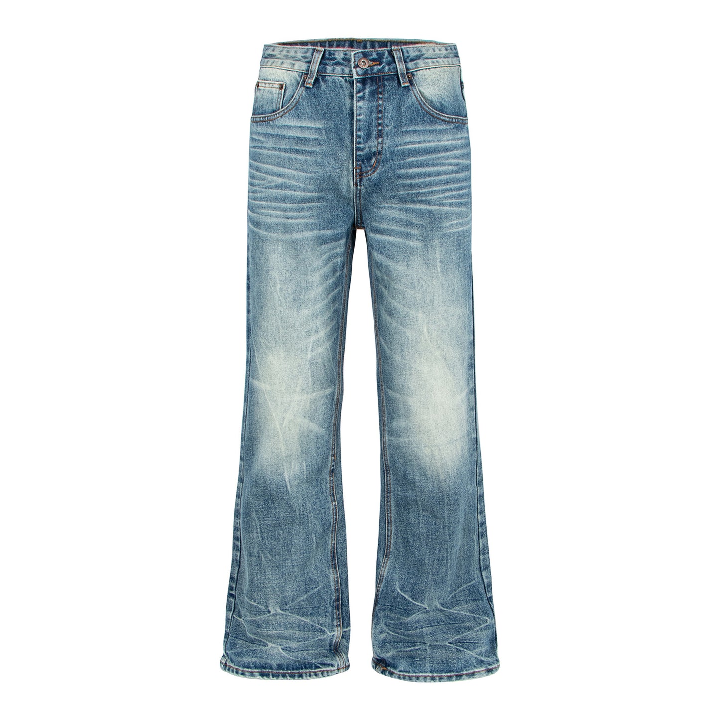 Trendy Retrostijl Effen Kleur Distressed Casual Vintage Washed Demin Jeans met Flared Pijpen en Hoge Taille voor Unisex