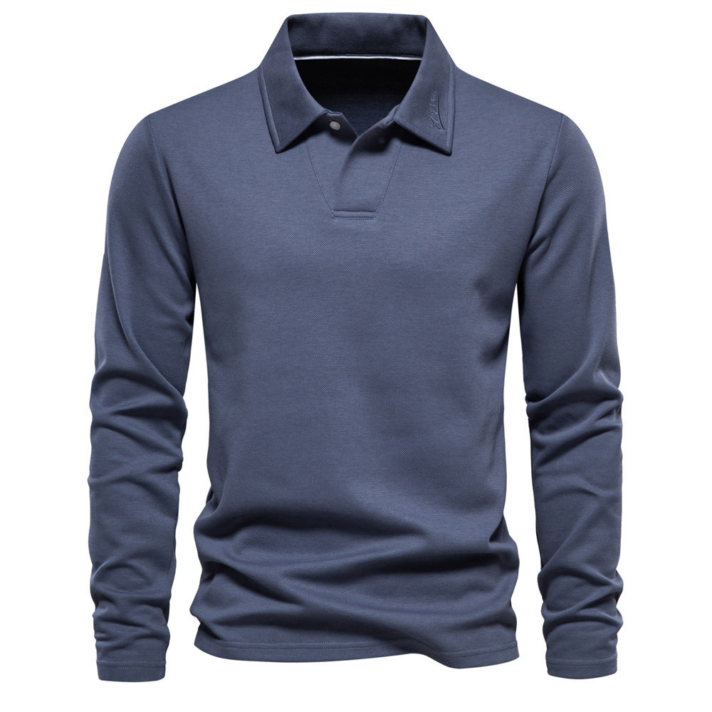 Fashion Uniek Designer Casual Revers Poloshirt in Effen Kleur met Lange Mouwen voor Heren