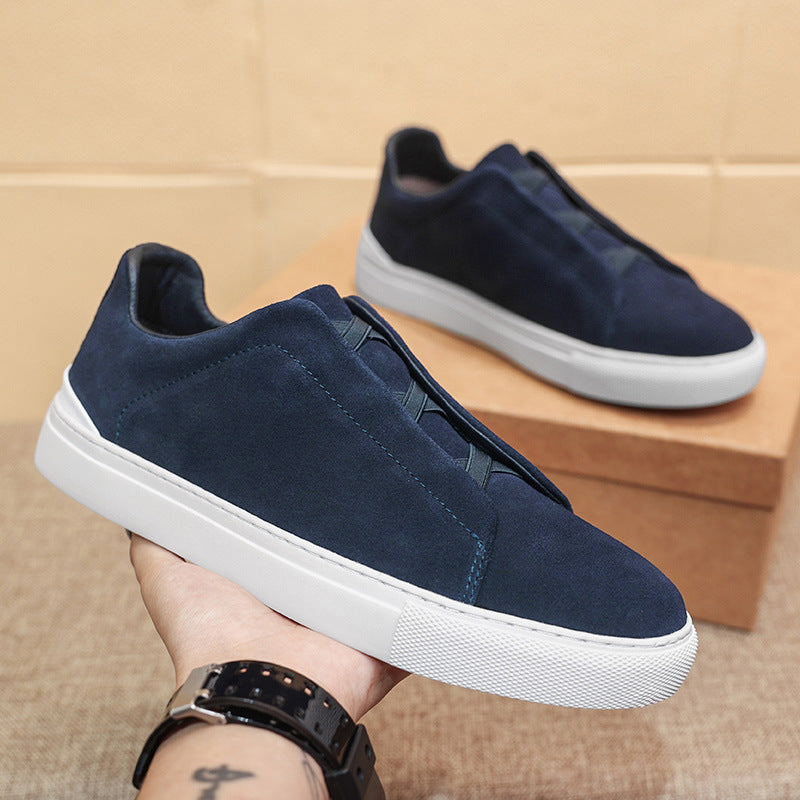 Europese Casual Instap-Sneakers van Echt Leer met Elastiek en Antislip in Effen Kleur voor Heren
